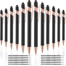 12 PCS 2 in 1 Stylus Ballpoint Pen with Stylus Tip, 1.0 Mm Black Ink Metal Pen S