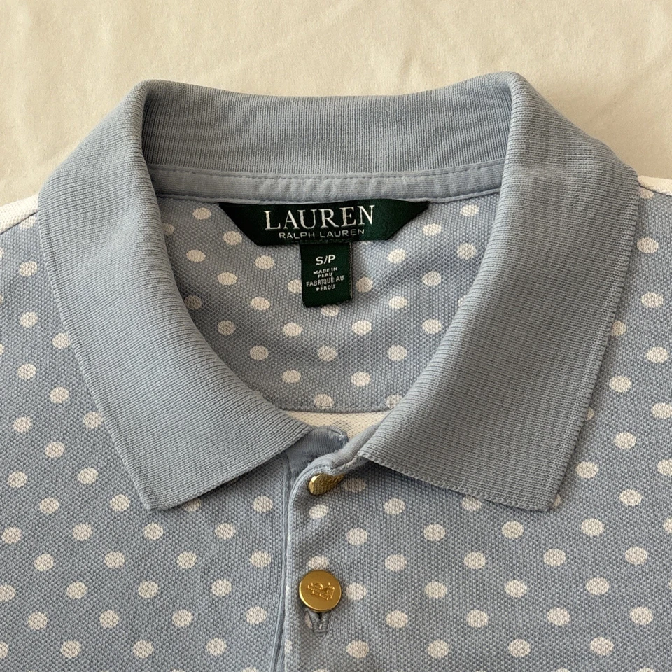 Camisa Polo Lauren Ralph Lauren Azul Blanco Dorado Botón Lunares Preppy ✅ Talla S/P Foto 4 de 4