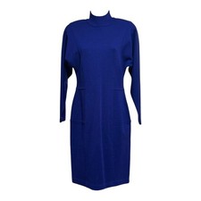 Nina Patrick Blue Mock Neck Sheath Dress Classic Workwear Chic
