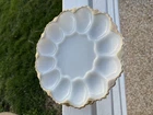 Anchor Hocking Milk Glass Deviled Egg Plate Serving Tray Gold Trim