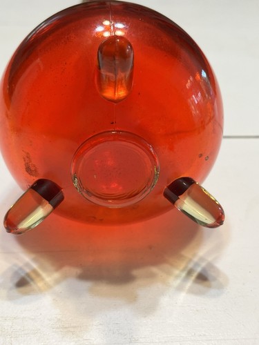 Vintage MCM LE Smith 15.5" Stretch Swung Vase Red Flame Three Footed Amberina - Picture 8 of 8