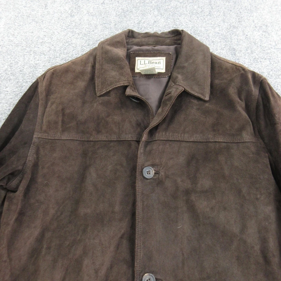 Chaqueta L.L.Bean Para Hombre Grande Alta Marrón Gamuza Cuero Tareas Abrigo Botón Delantero Foto 2 de 4