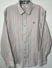 Original Penguin Long Sleeve Button Up Shirt Classic Fit Men s L Checkered White