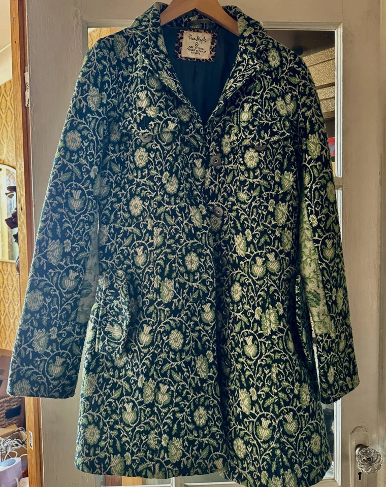 Free People 🌿🌱PaiSlEy 🍃ABRIGO PEA VINTAGE VERDE fLORaL mezcla de lana🌿 Ajuste ForRm/ Foto 2 de 4