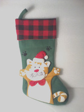 Christmas Cat Stocking Felt Applique Red Green And Buffalo Plaid