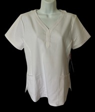 Healing Hands Purple Label Jane Scrubs Vneck Top 2 Pocket White Medium