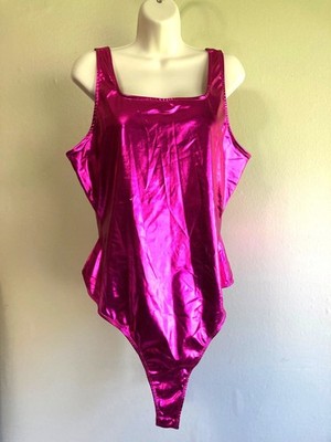 2X Plus Fashion Nova Metallic Bodysuit Model Status Fuchsia Leotard Snap Crotch