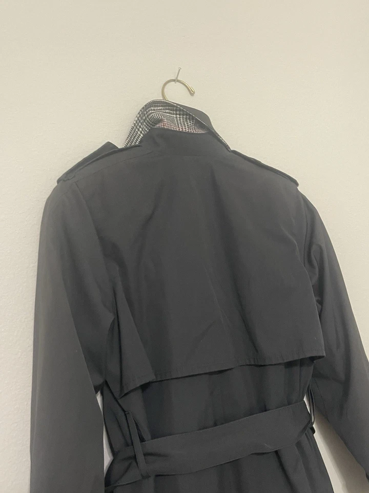 Dark Grey London Fog Women's Trench Coat VTG Size 4 Petite Lined Wool 90s - Image 4 of 4