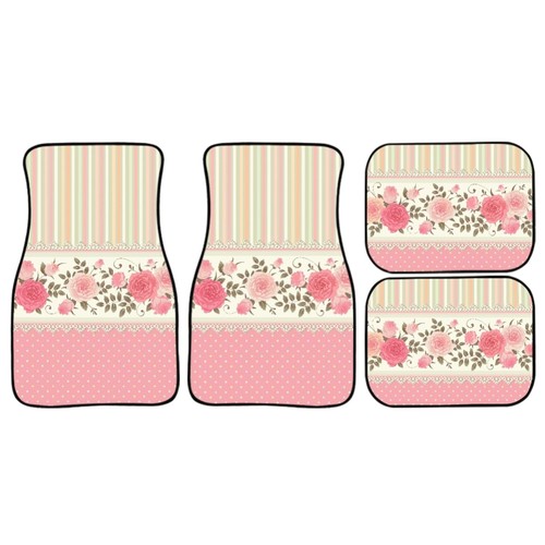 Pink Rose Car Floor Mats Vintage Climbing Roses Floral Striped Polka Dot Back... - Picture 7 of 7