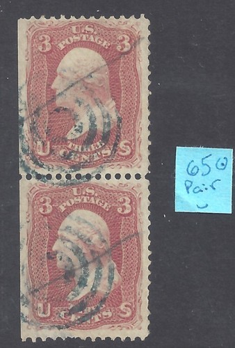 US Scott #65 Used pair, SE, fancy blue target cancels as shown!