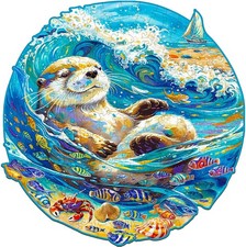 Jigfoxy Wooden Puzzle for Adults, Leisurely Otter Jigsaw Puzzles Small