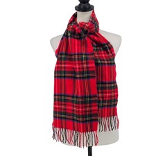 Cashmere Scarf Made in Scotland Royal Stewart Tartan Plaid Red Fringe Holiday