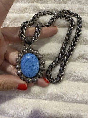 Sterling Silber 925 Oval Blau Türkis Einfassung Anhänger Charm Halskette Kette