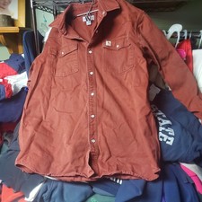 Vintage Carhartt Denim Pearl Snap Long Sleeve Shirt Rust Colorway Size Large