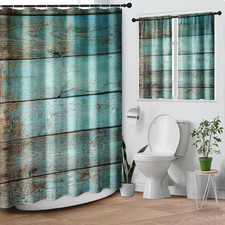 Shower Curtain Set, for Bathroom Decor 72" X 72", Turquoise Teal Wooden Blue G