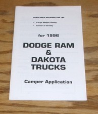 1996 Dodge Ram Dakota Camper Application Consumer Information Guide Manual