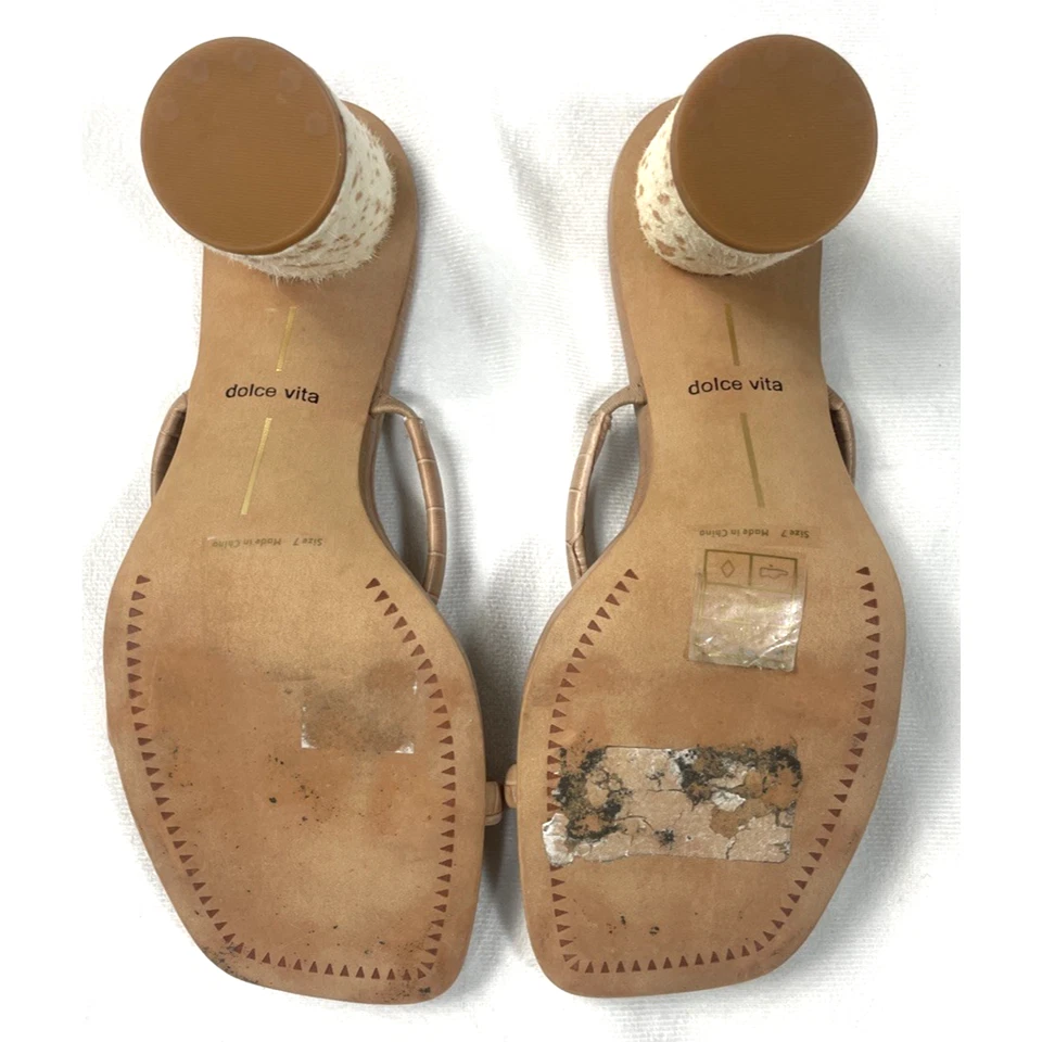 Sandalias Dolce Vita Noles 7 Estampado de Vaca Tacón Bloque Deslizables Cuero Rosa Tostado Croco Foto 4 de 4