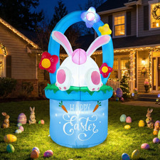 5FT Easter Inflatables Outdoor Decorations Inflatable Easter Bunny Hidden in Flo
