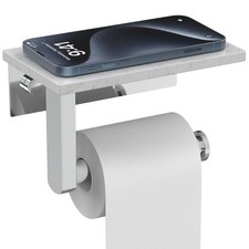 Marble Toilet Paper Holder with Shelf, Chrome Bathroom Toilet Paper Holder Wa...