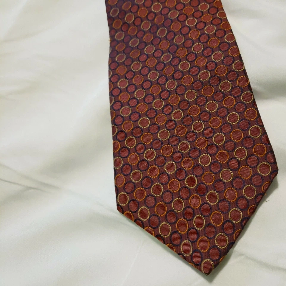 Corbata de cuello Perry Ellis portafolio para hombre granate naranja negro patrón circular carrera Foto 2 de 4