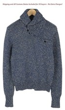 RALPH LAUREN Men Jumper S Blue Melange Knit Shawl Neck Pocket Pullover -