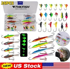 26PCS Ice Fishing Lures Ice Fishing Jigs Kit Glowing Paint Ice Fishing Jig Heads