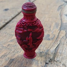 Antique Chinese Cinnabar Lacquer Snuff Bottle Carved Collectible
