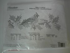 Herrschners Holly Cardinal Pillowcase Pair Standard/Queen Stamped Cross Stitch