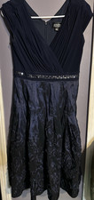Adrianna Papell Navy Beaded Floral A-Line Dress V-Neck Cap Sleeve 4