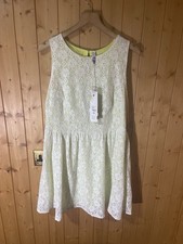 DEBENHAMS White Lace Sleeveless Lime Gr Lining  Dress Size 14 White RRP £40.