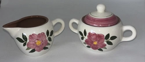 Stangl Wild Rose Creamer and Lidded Sugar Bowl Pottery Vintage