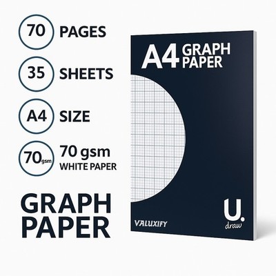 A4 Millimeterpapier Block 70 Seiten Mathe Raster Notizbuch Schule College Packung 1 2 3 6