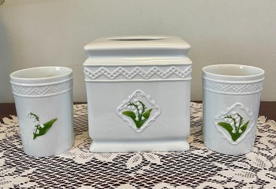 VTG Croscill Claire's Lilies Ceramic Porcelain Bathroom 3pc Set Claire Murray