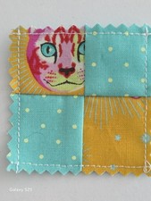 Pocket Prayer Quilt,Handmade,Cross,Christian,Teal,Yellow,Cat