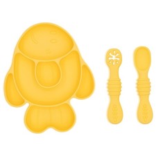 BabyX Silicone Feeding Set - 3pc , Suction Plate Spoon Fork for Baby Toddler BLW