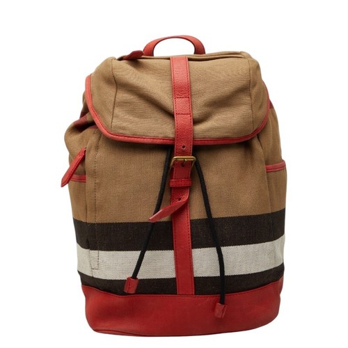Burberry Check Backpack Canvas Leather Beige Multicolor Women Used Authentic