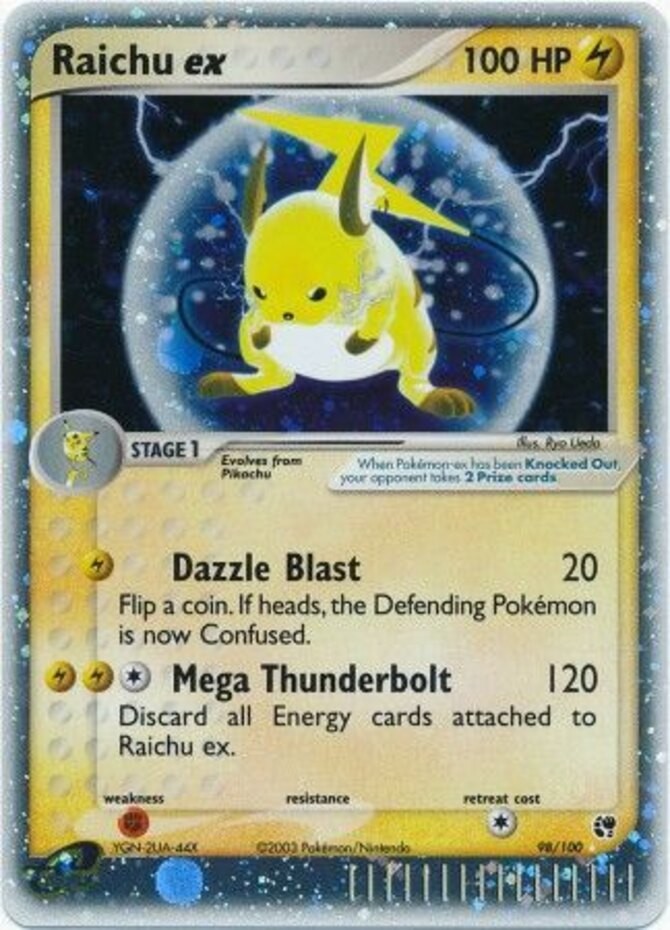 Heavily Played Raichu-EX - 98/100 - Holo Rare EX Pokemon Sandstorm
