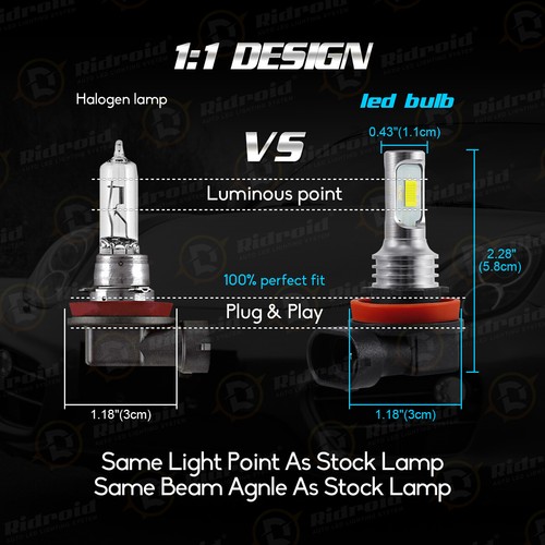 Pair LED Fog/Driving Bulbs H8 H16 H11 Fog Light White 6000K High Power Lamp 200W - Bild 7 von 12