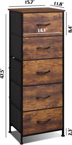Fabric Dresser, 5-Drawer Tall Dresser for Bedroom, Storage Organizer with Fabric - Picture 3 of 12