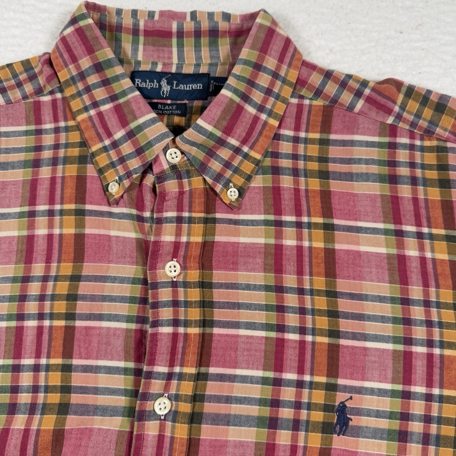 Polo Ralph Lauren camicia uomo XL rosa blake manica lunga bottoni pony cotone