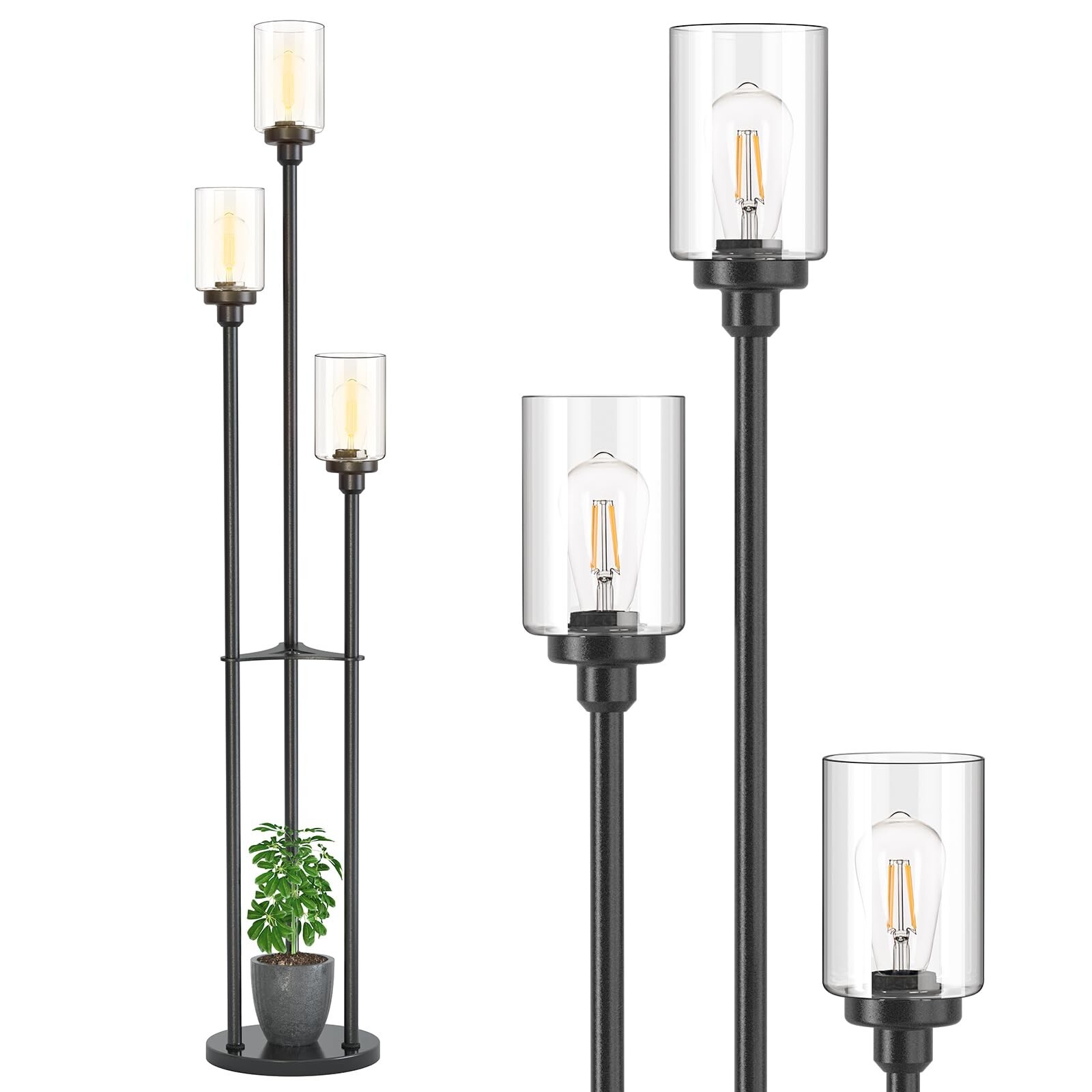 addlon Floor Lamps for Living Room with Clear Glass Shades, 3-Lights Standing...