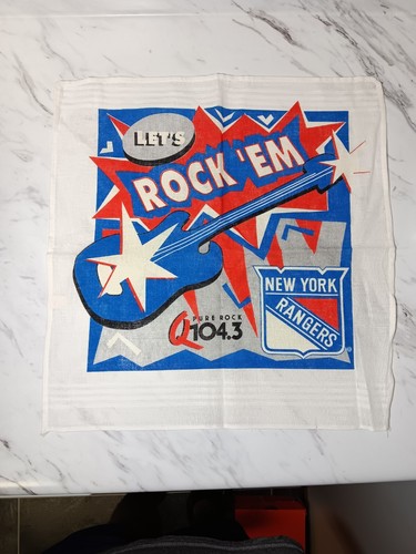 Vintage 1990s NEW YORK RANGERS- Q104.3 "Let's Rock 'Em" Rally Towel Handkerchief - Picture 2 of 6