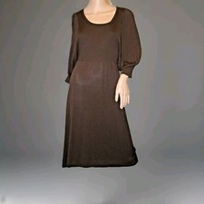 MAX STUDIO SCOOP NECK LONG SLEEVE SWEATER DRESS KNIT TUNIC BROWN S