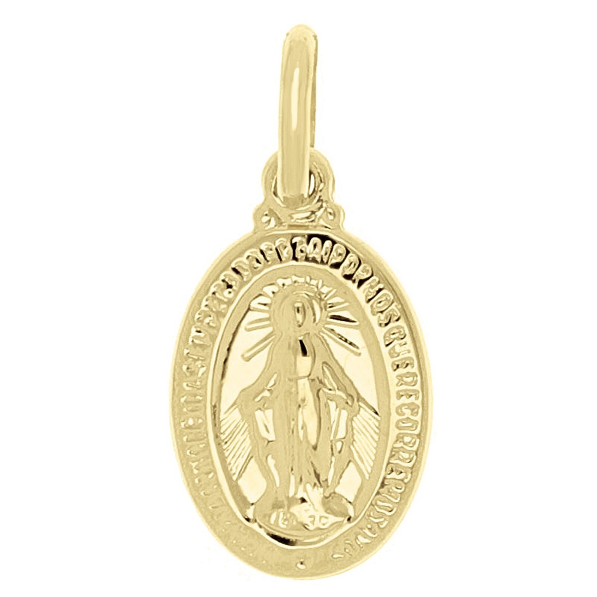Italian 14k Yellow Gold Mother Mary Miraculous Medal Small Charm Pendant