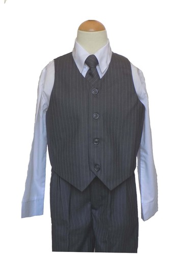 BOYS PINSTRIPED RECITAL, GRADUATION SUIT, GRAY/WHITE, Size: 8 (8-9 years) - Picture 3 of 5