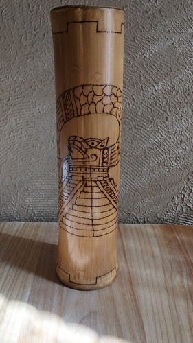 VTG Bamboo Log Drum Teponaztli Handmade Etched Dragon Temple TUN KUUL 13x3" - Picture 6 of 10