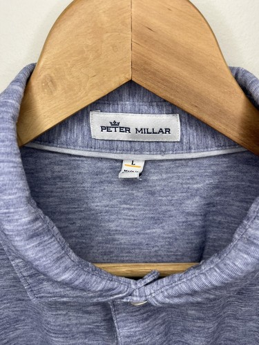 Peter Millar Golf Polo Shirt Men’s Large Gray Blue Solid Soft Pima Crown - Picture 3 of 3