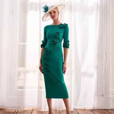 Half Sleeve Mother of The Bride Dresses 3D Flowers Sheath Wedding Guest Gowns