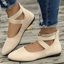 Womens Flat Bridal Pumps Ladies Ankle Strap Ballerina Slip On Flats Comfy Shoes