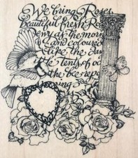 New vintage PSX RUBBER STAMP k-3104 love heart bird montage 2001